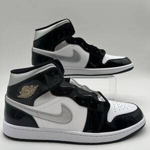 Mens Size 13 Nike Air Jordan 1 Mid SE Black Metallic Silver Sneakers HV0789 010
